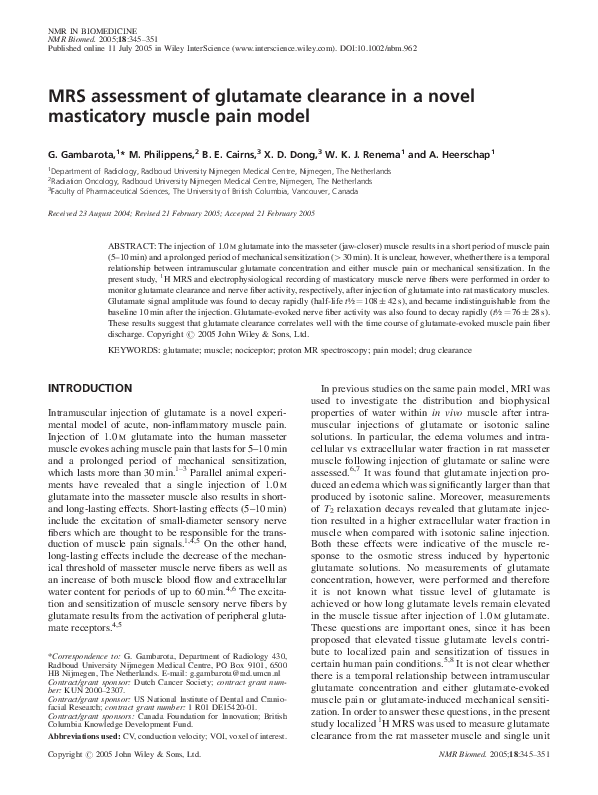 (PDF) MRS assessment of glutamate clearance in a novel masticatory ...