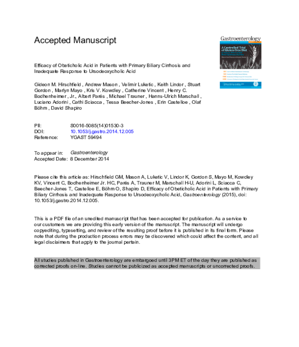 (PDF) Efficacy of Obeticholic Acid in Patients with Primary Biliary ...