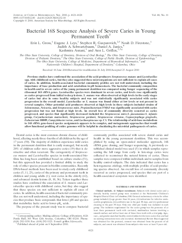 (PDF) Bacterial 16S Sequence Analysis of Severe Caries in Young ...