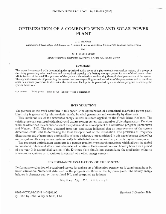 (PDF) Optimization of a combined wind and solar power plant