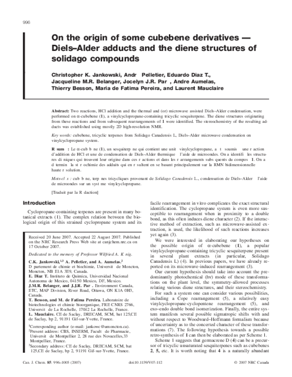 (PDF) On the origin of some cubebene derivatives — Diels–Alder adducts ...