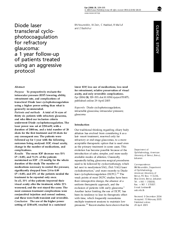 (PDF) Diode laser transcleral cyclophotocoagulation for refractory