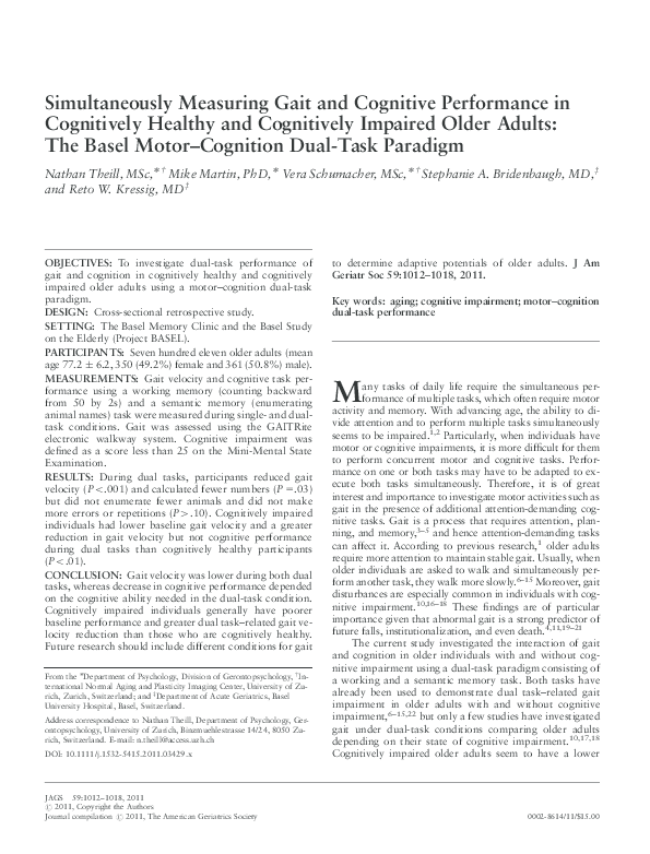 (PDF) Simultaneously Measuring Gait and Cognitive Performance in ...