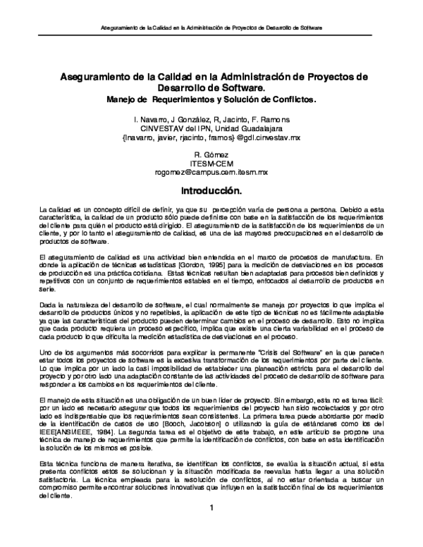 (PDF) Aseguramiento de la Calidad en la Administración de Proyectos de ...