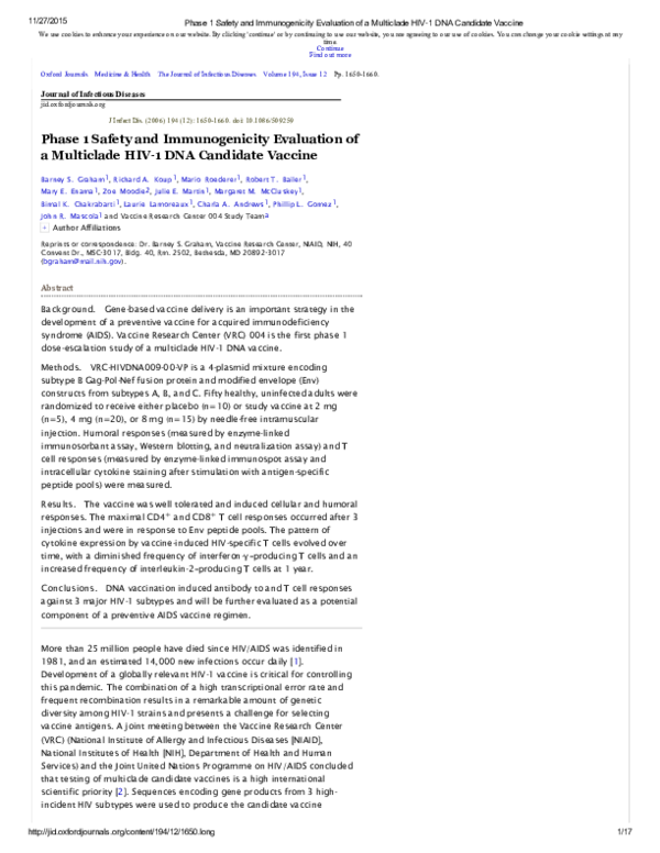 (PDF) Phase 1 Safety and Immunogenicity Evaluation of a Multiclade HIV ...