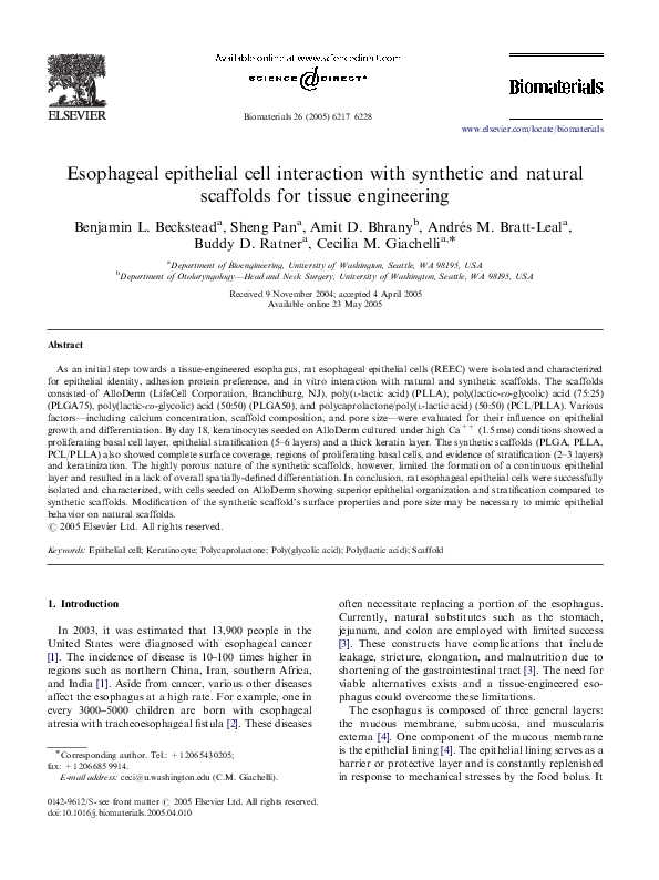 (PDF) Esophageal epithelial cell interaction with synthetic and natural ...