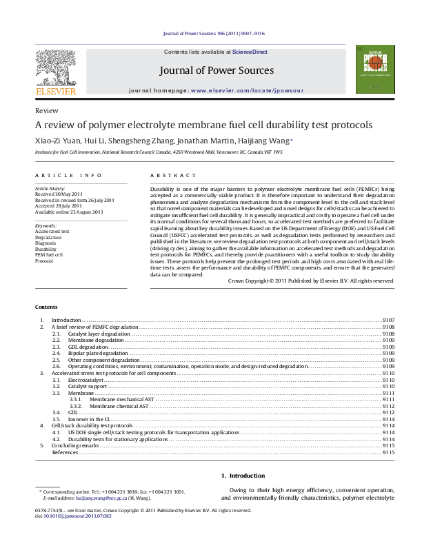 (PDF) A review of polymer electrolyte membrane fuel cell stack testing