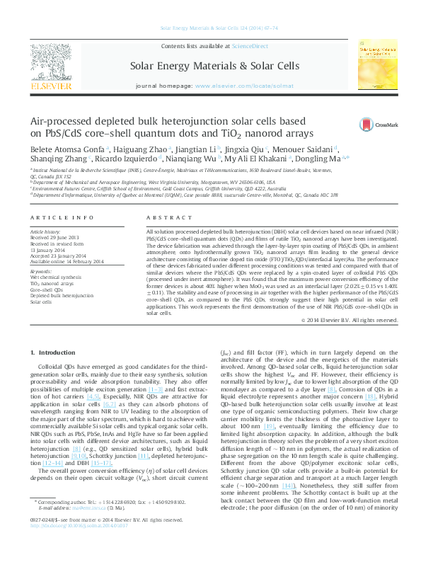 (PDF) Air-processed depleted bulk heterojunction solar cells based on ...