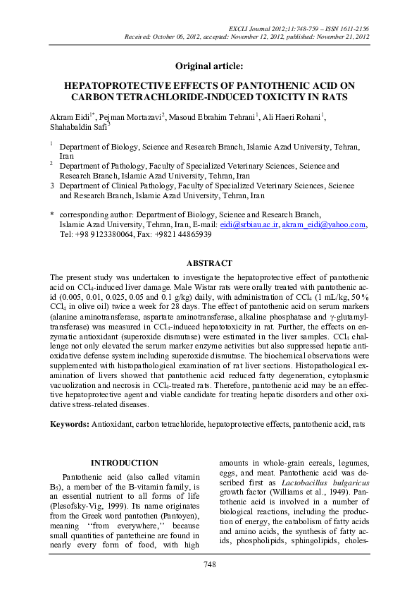 (PDF) HEPATOPROTECTIVE EFFECTS OF PANTOTHENIC ACID ON CARBON