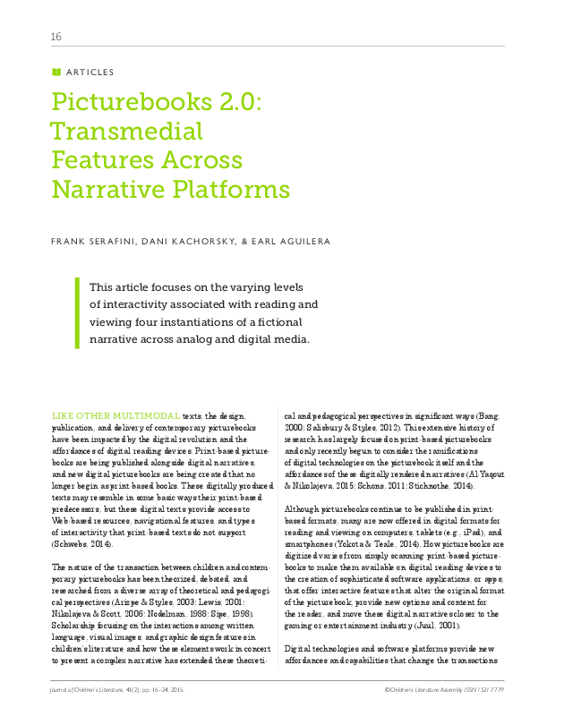 (PDF) Picturebooks 2.0: Transmedial Features Across Narrative Platforms