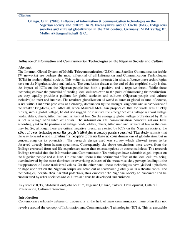 (PDF) Influence of Information and Communication Technologies on the ...