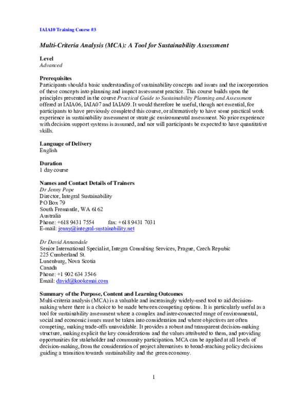 (PDF) 3 Multi Criteria Analysis
