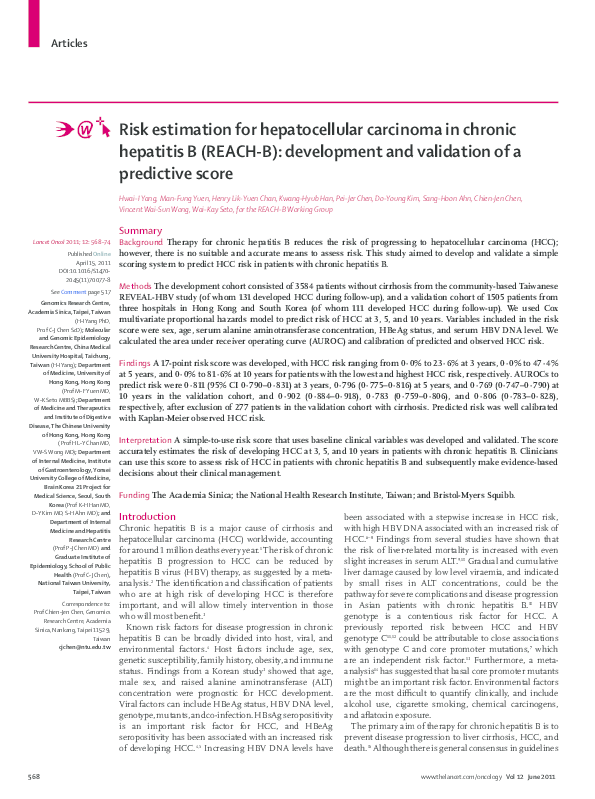 (PDF) Risk estimation for hepatocellular carcinoma in chronic hepatitis ...