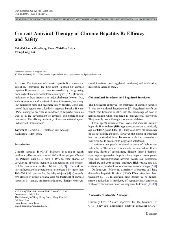 (PDF) Current Antiviral Therapy of Chronic Hepatitis B: Efficacy and Safety