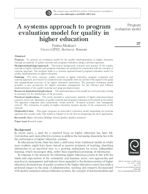 (PDF) A systems approach to program evaluation model for quality in ...
