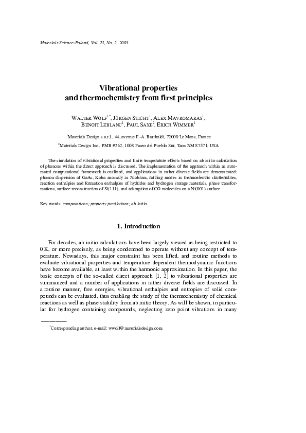 (PDF) Vibrational properties and thermochemistry from first principles