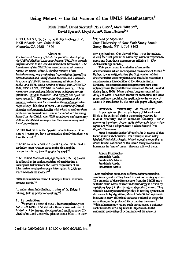 (PDF) Using meta-1 the 1st version of the UMLS metathesaurus