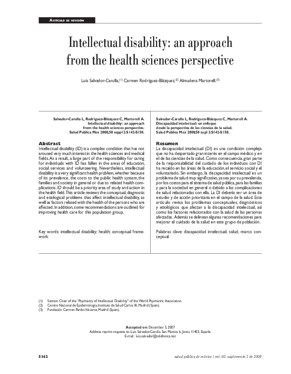 (PDF) Intellectual disability: an approach from the health sciences ...