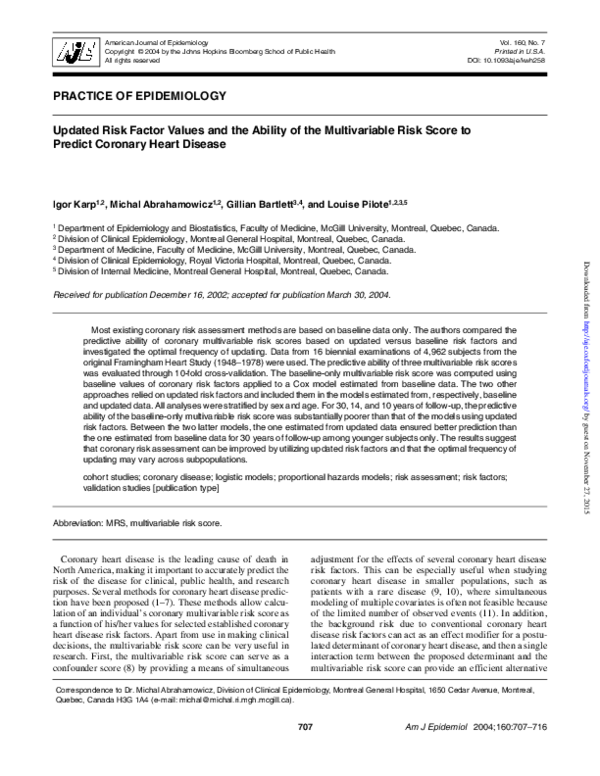 (PDF) Updated Risk Factor Values and the Ability of the Multivariable ...