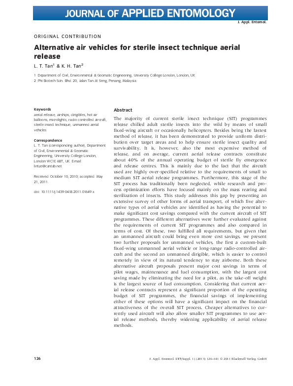 (PDF) Alternative air vehicles for sterile insect technique aerial release