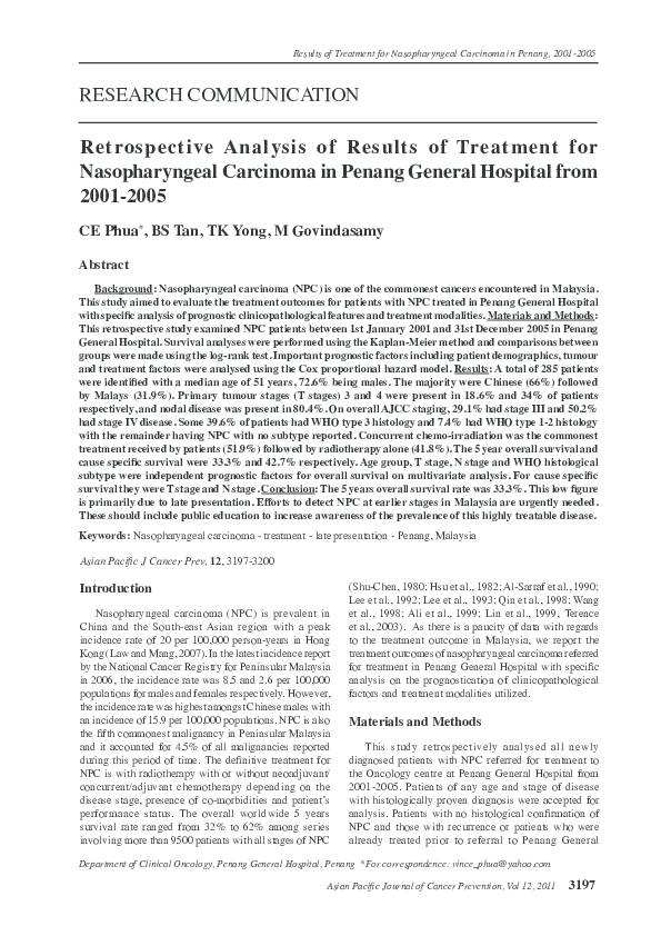(PDF) Retrospective analysis of results of treatment for nasopharyngeal ...