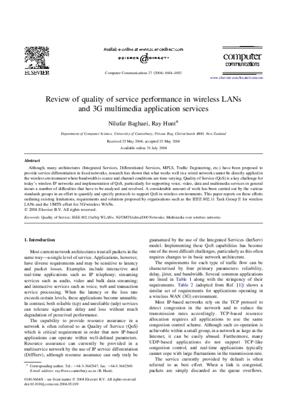 (PDF) Review of quality of service performance in wireless LANs and 3G ...