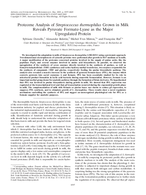 (PDF) Proteome Analysis of Streptococcus thermophilus Grown in Milk ...