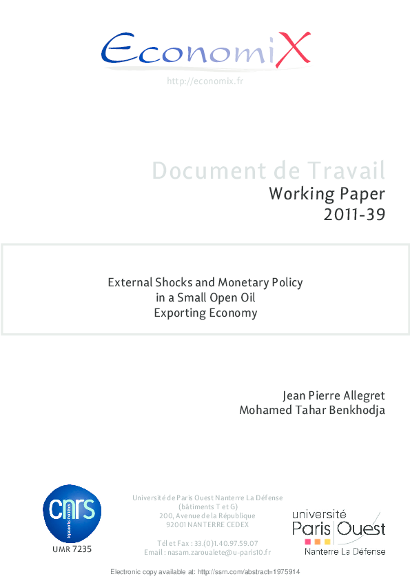 (PDF) External Shocks and Monetary Policy in a Small Open Oil Exporting ...