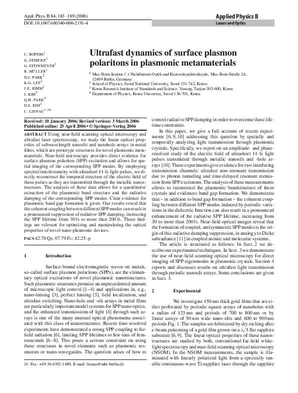 (PDF) Ultrafast dynamics of surface plasmon polaritons in plasmonic ...