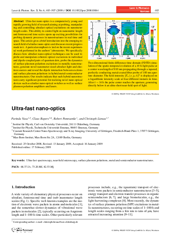 (PDF) Ultrafast nanooptics Christoph Lienau Academia.edu
