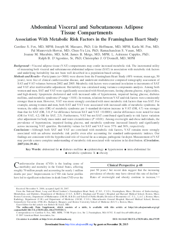 (PDF) Abdominal Visceral and Subcutaneous Adipose Tissue Compartments ...