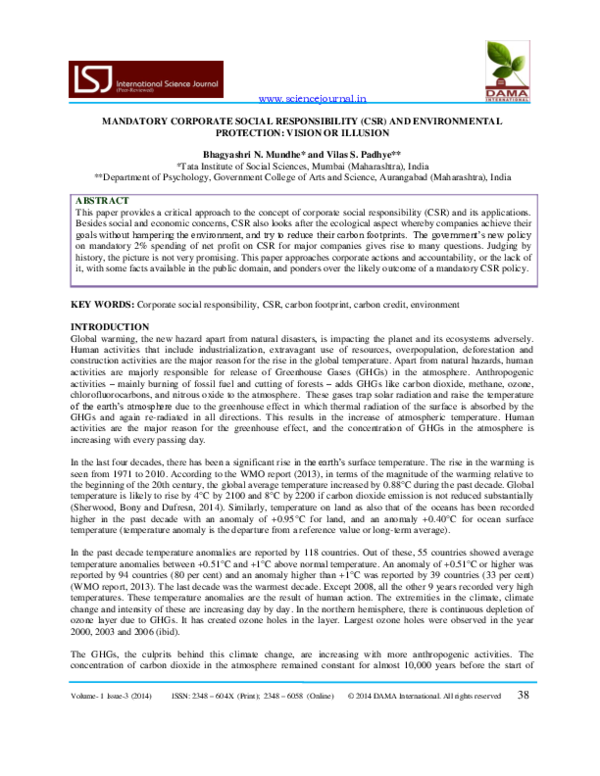 (PDF) MANDATORY CORPORATE SOCIAL RESPONSIBILITY (CSR) AND ENVIRONMENTAL ...