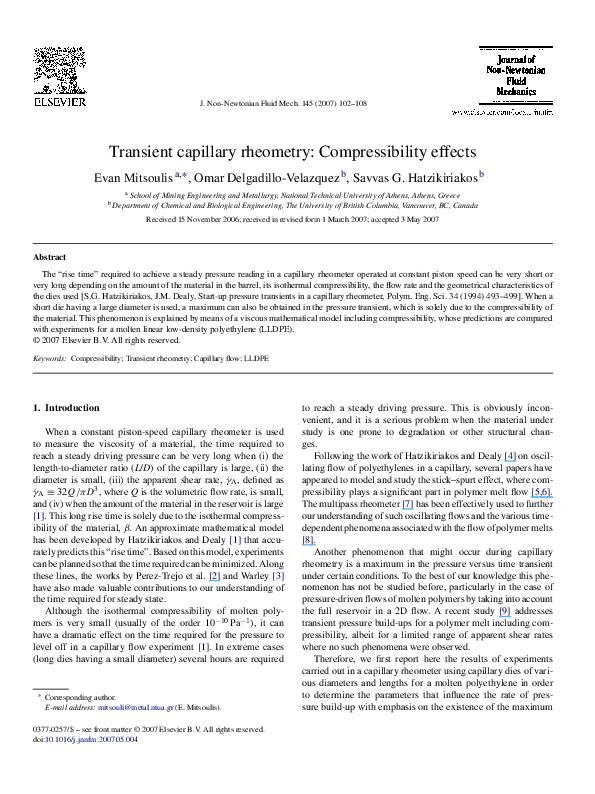 (PDF) Transient capillary rheometry: Compressibility effects