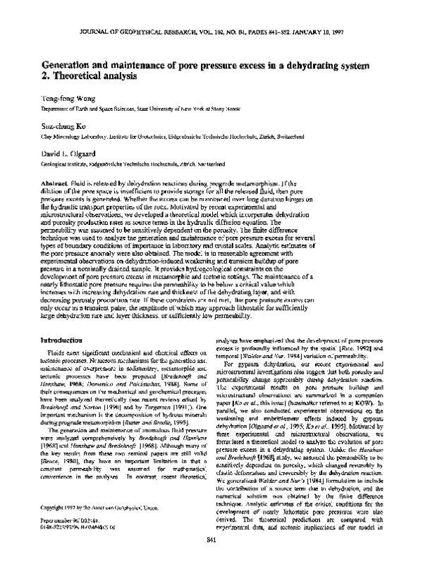 (PDF) Generation and maintenance of pore pressure excess in a ...