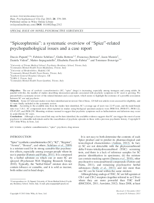 (PDF) “Spiceophrenia”: a systematic overview of “Spice”-related ...