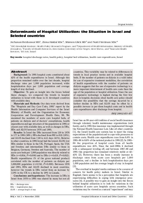(PDF) Determinants of hospital utilization: the situation in Israel and ...