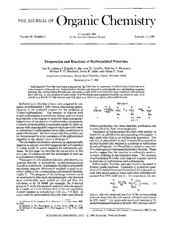 (PDF) Preparation and reactions of sulfonimidoyl fluorides