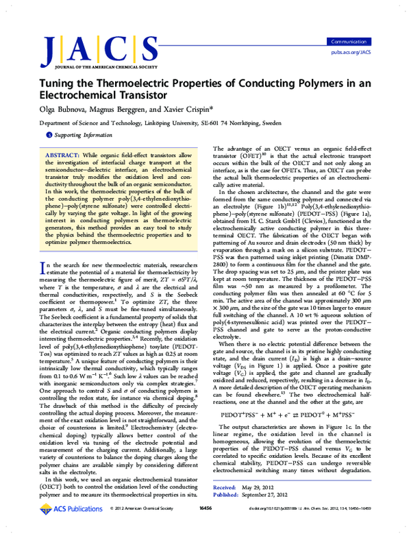 (PDF) Tuning the Thermoelectric Properties of Conducting Polymers in an ...