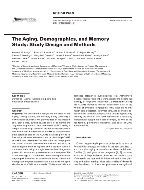 (PDF) The Aging, Demographics, and Memory Study: Study Design and Methods