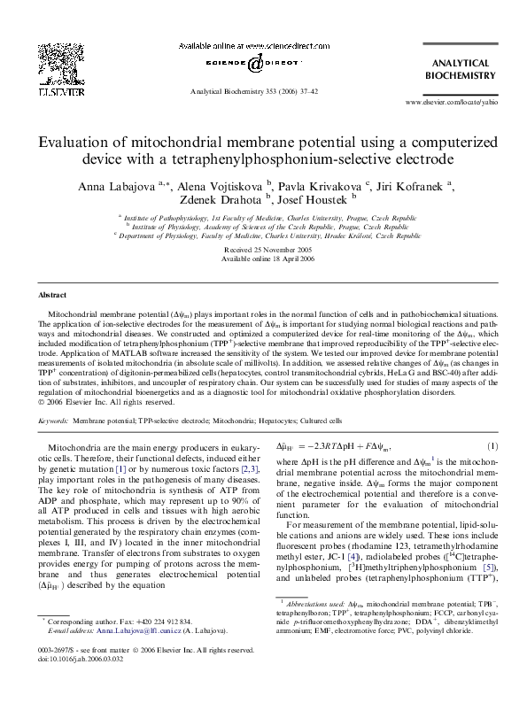 (PDF) Evaluation of mitochondrial membrane potential using a ...