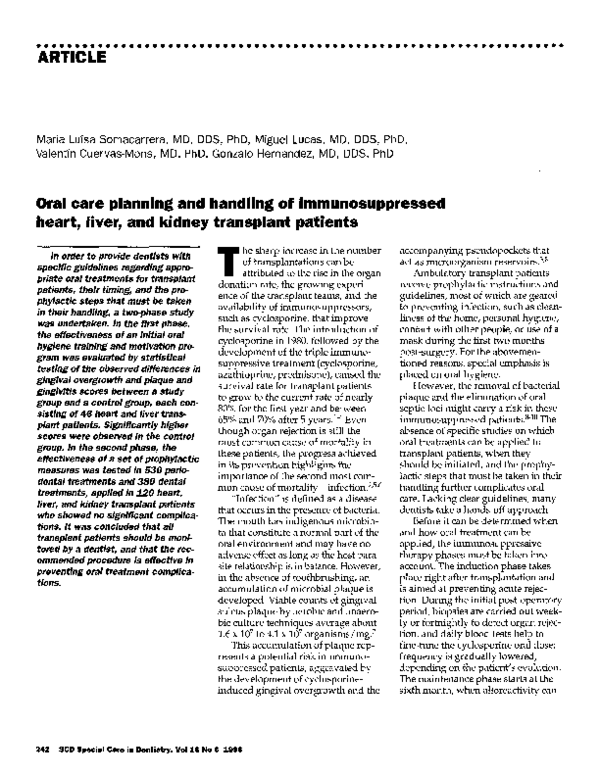 (PDF) Oral care planning and handling of immunosuppressed heart, liver