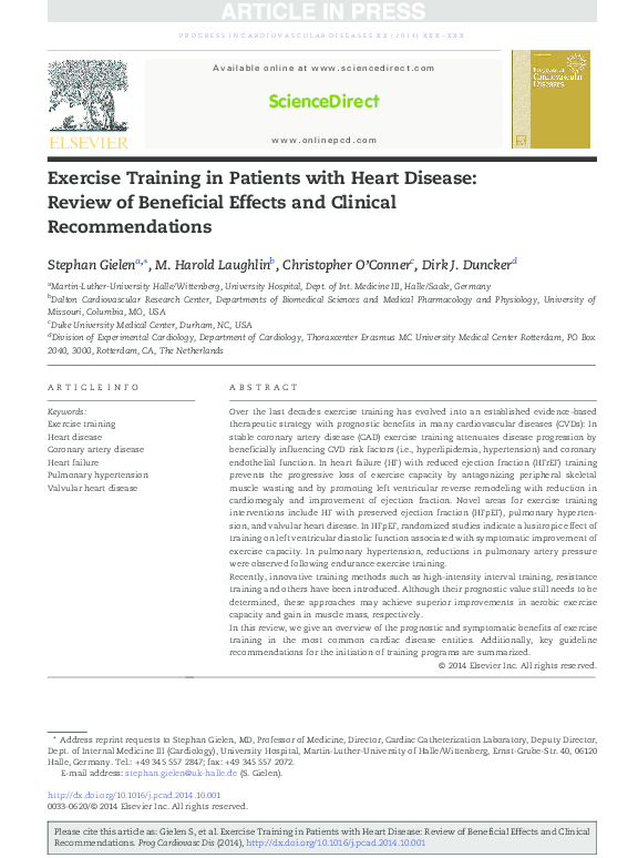 (PDF) Exercise training in patients with heart disease: review of ...