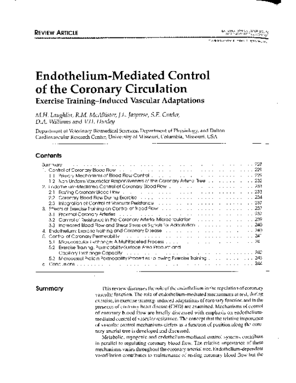 (PDF) Endothelium-Mediated Control of the Coronary Circulation