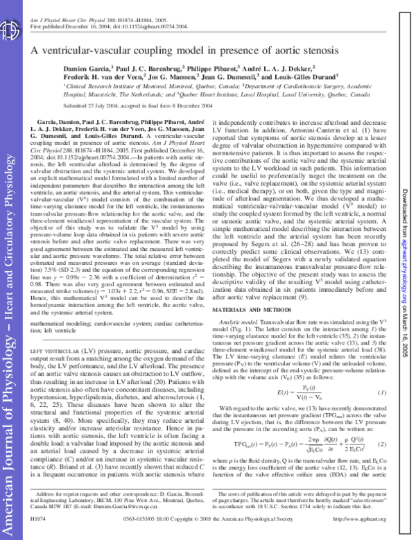 (PDF) A ventricular-vascular coupling model in presence of aortic stenosis