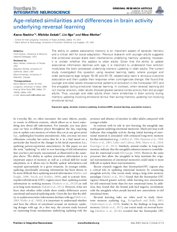 (PDF) Age-related similarities and differences in brain activity ...