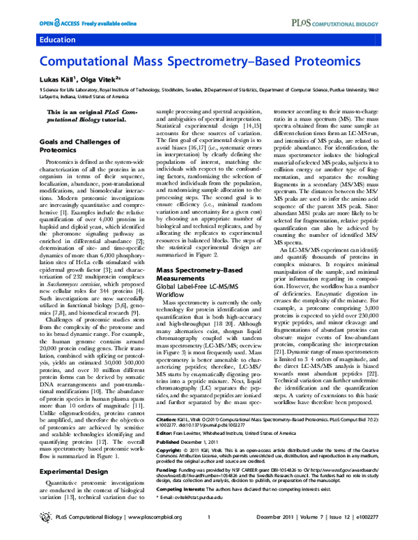 (PDF) Computational Mass Spectrometry–Based Proteomics