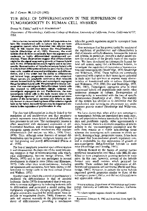 (PDF) The role of differentiation in the suppression of tumorigenicity ...