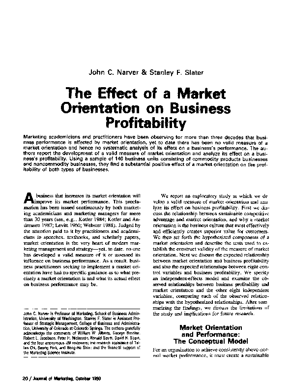 (PDF) The Effect of a Market Orientation on Business Profitability