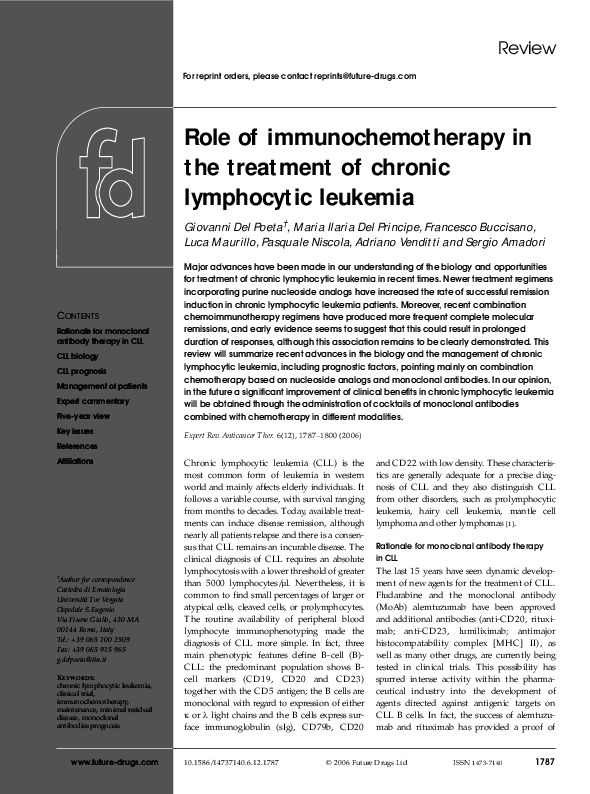 (PDF) Role of immunochemotherapy in the treatment of chronic ...