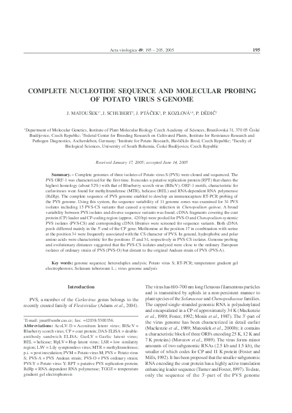 (PDF) Complete nucleotide sequence and molecular probing of potato ...